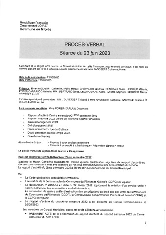Procès verbal du Conseil municipal 26 juin 2023
