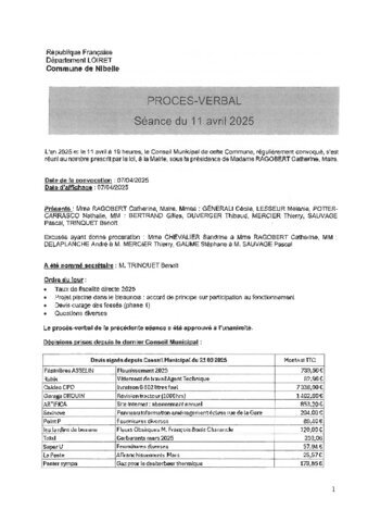 Procès verbal Conseil Municipal du 11 avril 2025