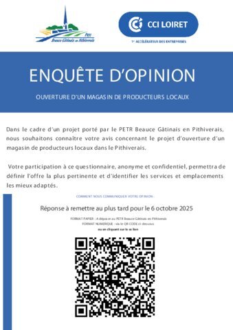 Enquête d'opinion sur la création d'un magasin de producteurs dans le Pithiverais