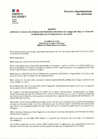 Arrêté préfectoral sècheresse