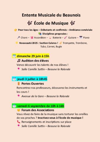 Animations école de musique