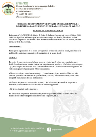 Offre d'emploi Service civique - Combreux