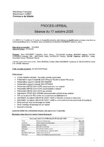 Procès verbal Conseil Municipal du 17 octobre 2025