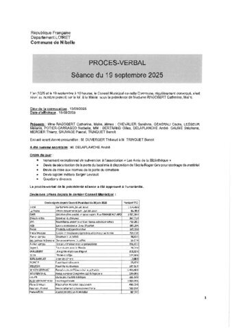 Procès-verbal Conseil Municipal du 19 septembre 2025