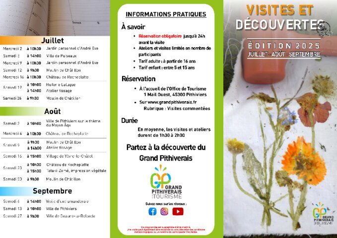 Programme de visites juillet - septembre Office de Tourisme du Grand Pithiverais