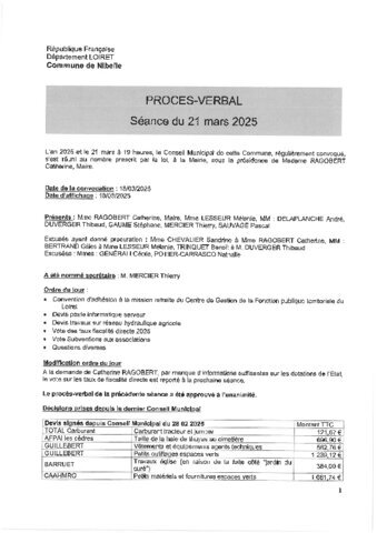 Procès-verbal Conseil Municipal du 21 mars 2025