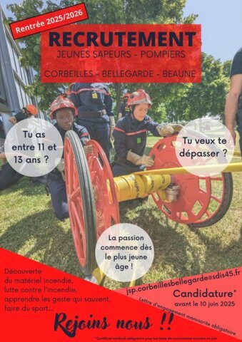 Recrutement jeunes sapeur pompiers - candidature à déposer avant le 10 juin 2025