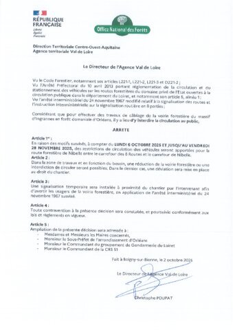 ONF informe : Restrictions de circulation massif d'Ingrannes