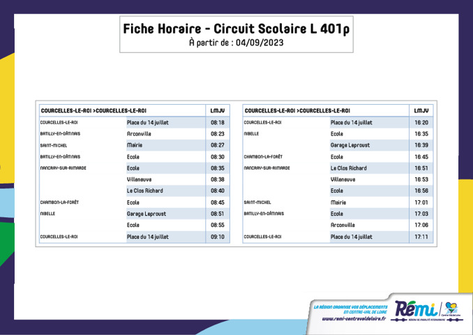 Horaires cars scolaires