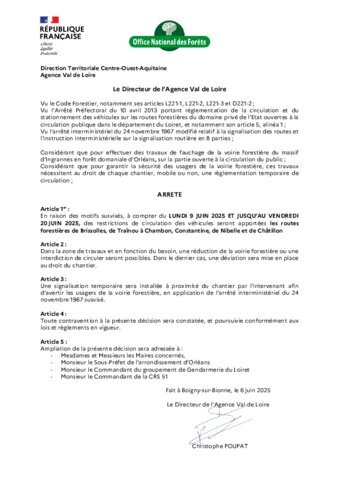 Arrêté de fermeture de routes forestières